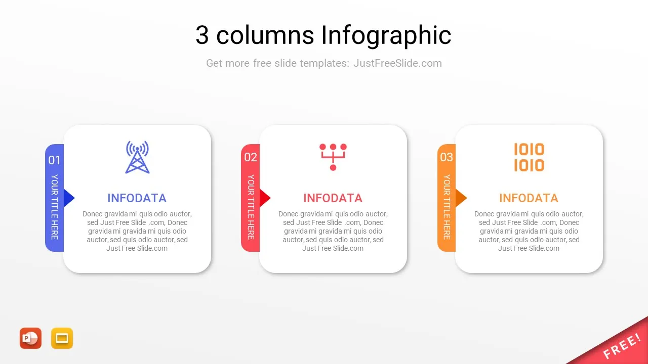 شذرات | قالب رسوم بيانية توضيحية بثلاثة أعمدة لبرنامج PowerPoint
